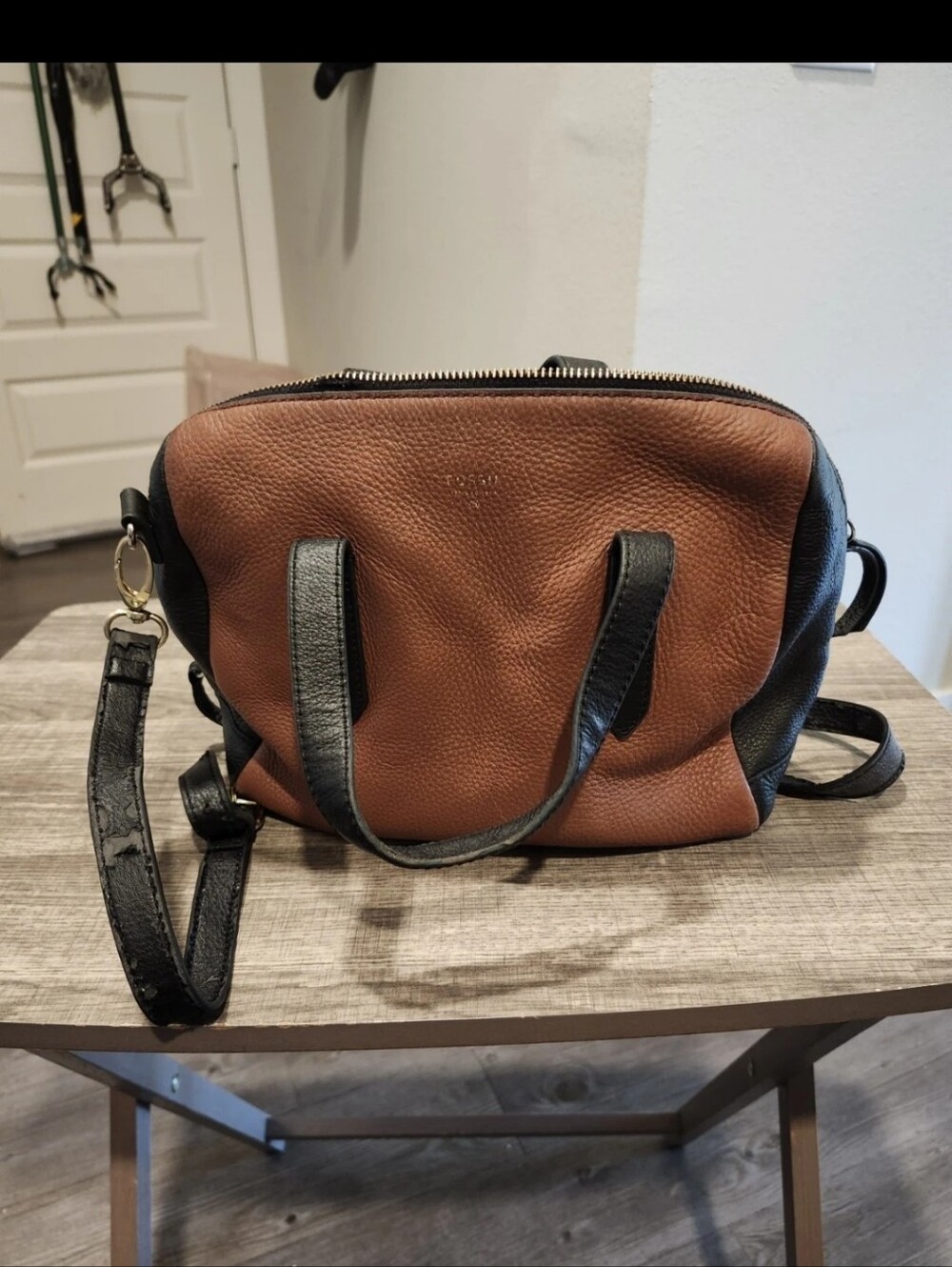 Fossil Women's Sydney Satchel - Two Tone Brown & Black Leather